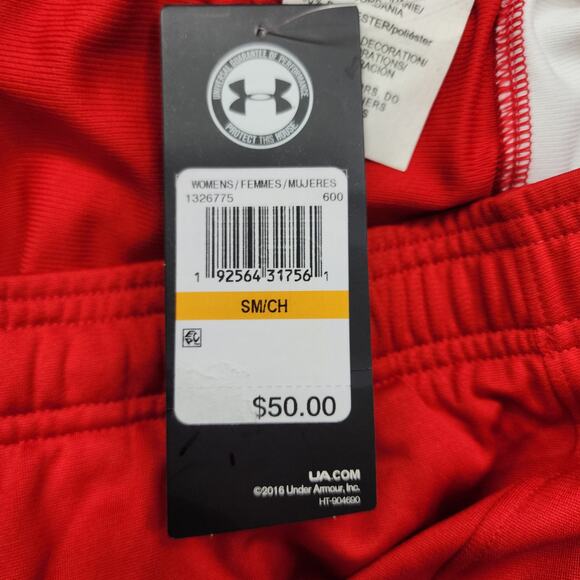 NEW Under Armour Pants Womens S Red White UA Knit Warm Up Team Zip Ankle Gym - Picture 7 of 16